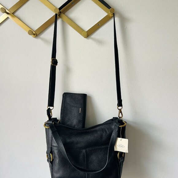 Fossil Sam Shopper Tote & Wallet in Black NWT - Picture 6 of 10